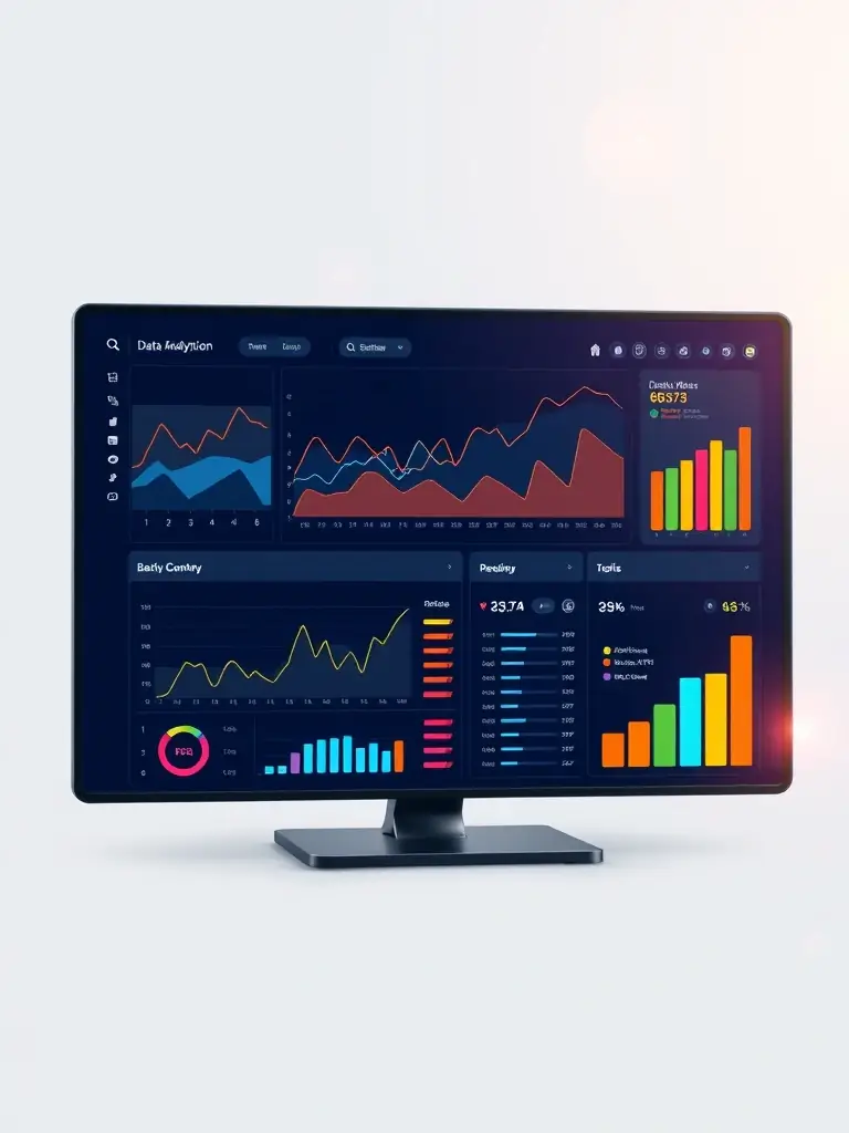 A digital illustration depicting a data dashboard with charts and graphs, symbolizing data-driven marketing strategies.